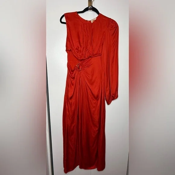 FARM Rio Red One-Shoulder Maxi Cutout Dress Long Sleeve - Small - Picture 4 of 16
